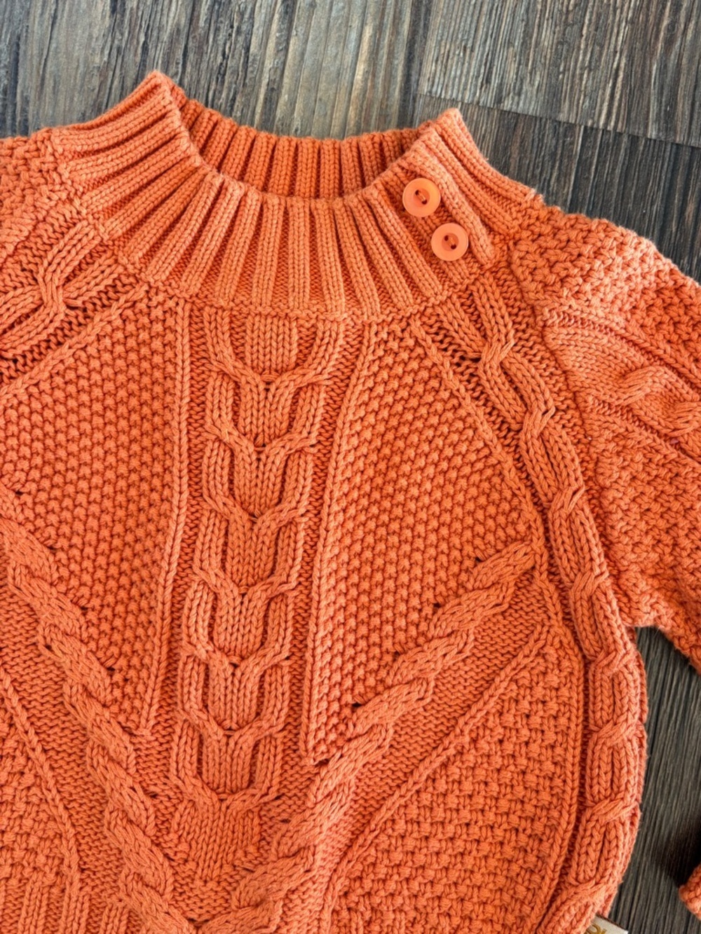 DKNY Cable-Knit Baby Sweater 18-24 Mos Orange Mock Neck Pullover Chunky Preppy - Picture 8 of 10